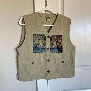 Stonebridge Tencel/Cotton Blend V-Neck Embellished Gorpcore Hiking Pocket Vest
